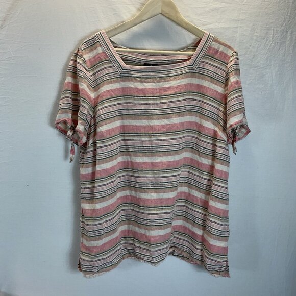 Talbots‎ 100% Linen Pink Stripe Tie Sleeve Coastal Lightweight Top XL Beach - Picture 1 of 8